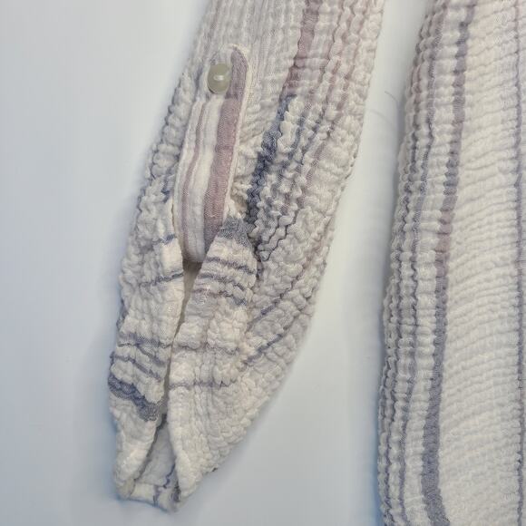 Kana Sol White Blue Stripes Cover Up Button Down Shirt Size Large - Picture 4 of 9